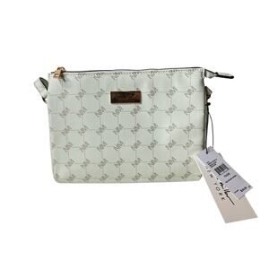 Nicole Miller Creme Gold Logo Crossbody & Earbud Case Purse